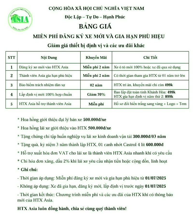 Bảng giảm giá khuyến mãi tháng 7/2025 Asia